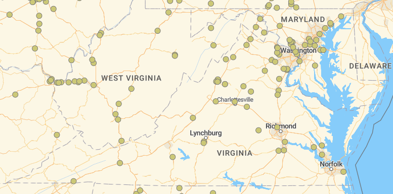 by 2020, E85 fueling stations were common across Virginia