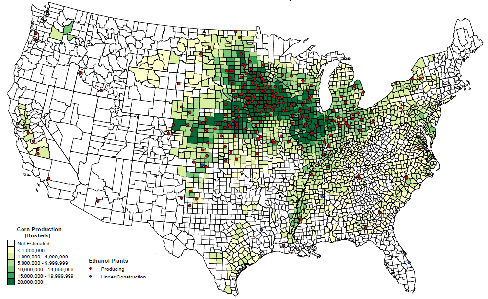 as of March 8, 2012, ethanol plants were located primarily near corn producers