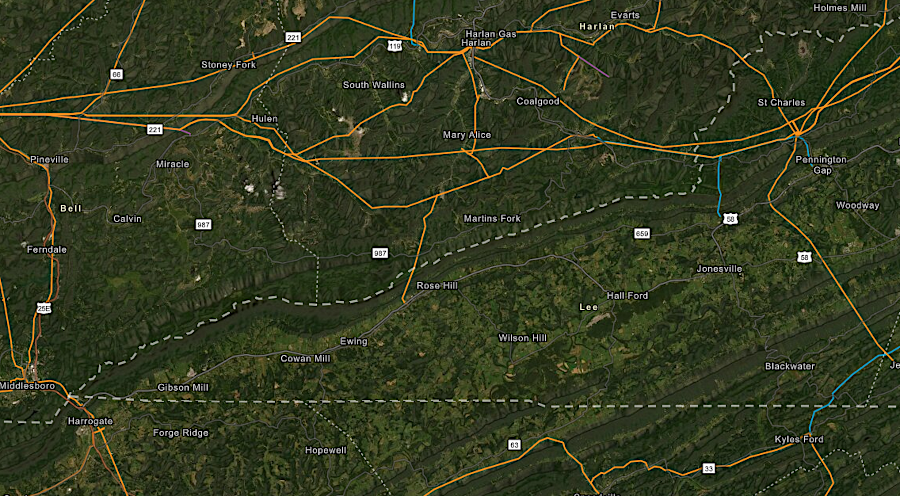 demand for electricity in the sparsely-populated southwestern tip of Virginia is met using distribution lines with voltage lower than 69kV