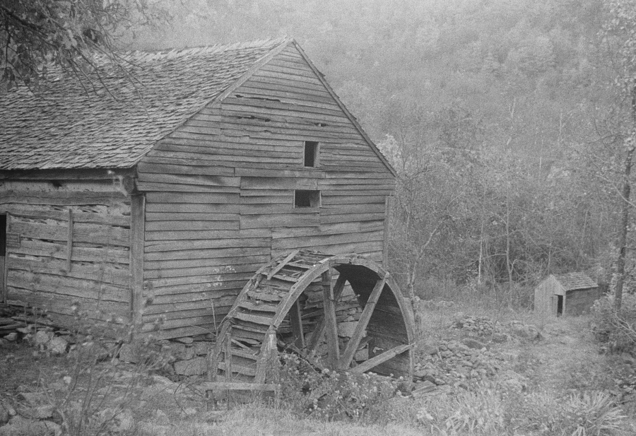 abandoned Shenandoah Valley gristmill with inoperable water wheel, in 1941