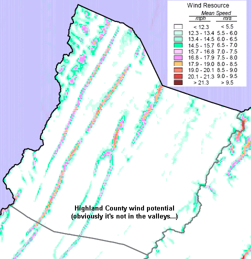 wind energy potential in Highland County, Virginia