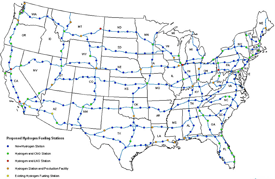 Virginia had few proposed hydrogen refueling stations along major interstates