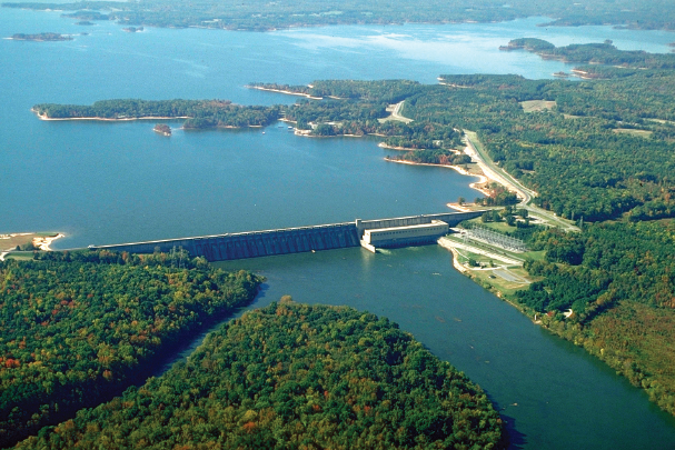 low-cost power generated at Kerr Dam is transmitted across southeastern Virginia to the Langley Air Force Base
