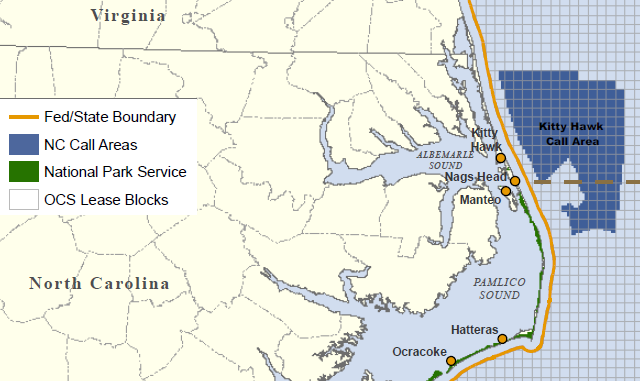 site of potential wind-powered facility off Outer Banks, within 6 miles of coastline
