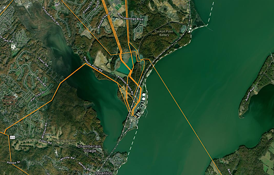 Possum Point is key node for transmission in Prince William County, with a 500kV line crossing the Potomac River to Maryland