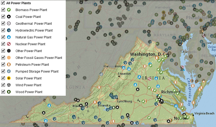 places where electricity is generated for commercial use in Virginia