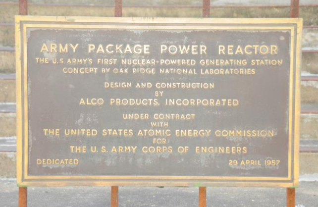 sign on the cinderblock and metal building which housed the SM-1 reactor at Fort Belvoir