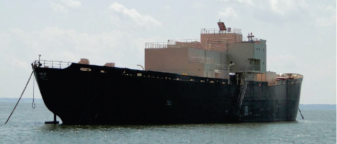 the USS Sturgis floating in the James River Reserve Fleet, 2012