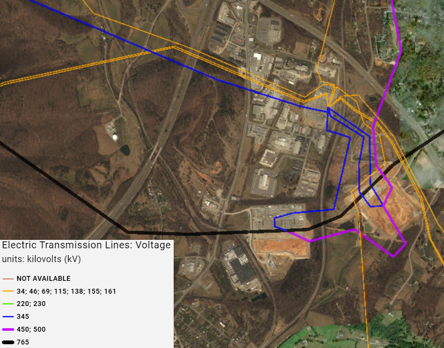 transmission lines connect at substations in places like Cloverdale, north of Roanoke