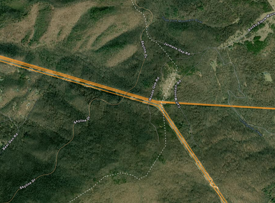 four high-voltage transmission lines, ranging from 115kV to 500kV, were routed to cross Skyline Drive and Appalachian Trail together to reduce visual impacts