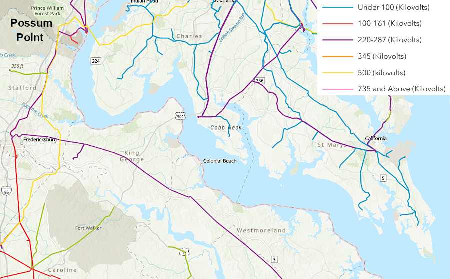 downstream from Possum Point in Prince William County, Maryland and Virginia grids are not connected