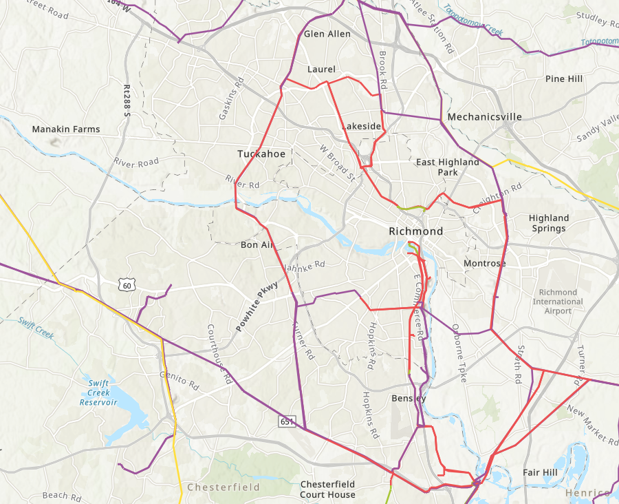 modern transmission lines around Richmond