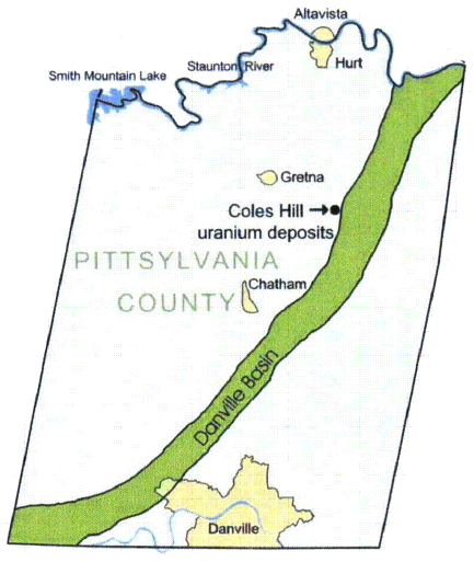 location of Coles Hill uranium deposit in Pittsylvania County