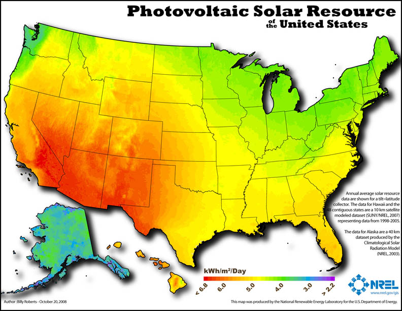 Virginia's solar power potential: 5kW per square meter, per day