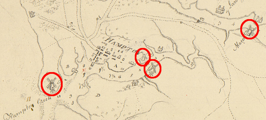 in 1781, there were four windmills in Hampton