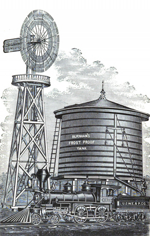 railroads used windmills to pump water into tanks for refilling steam-powered locomotives