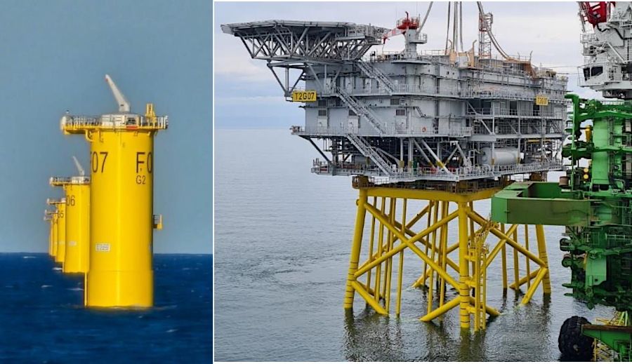 Transition Pieces (TP's) waiting for towers/turbines/blades and offshore substation