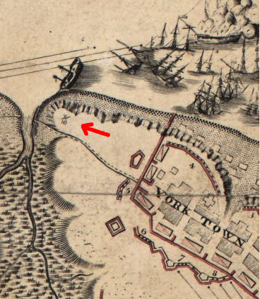windmill at Yorktown, shown on French map in 1781