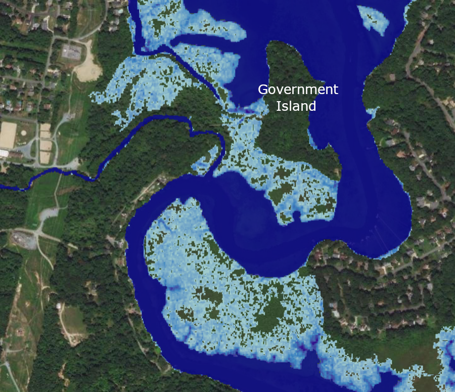 with one more foot of sea level rise, Government Island will be isolated from the shoreline