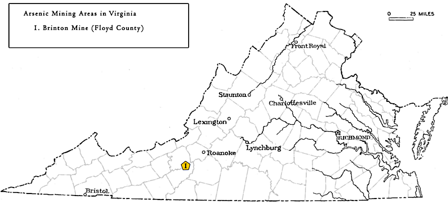 Virginia has produced arsenic at one location, the Brinton Mine in Floyd County