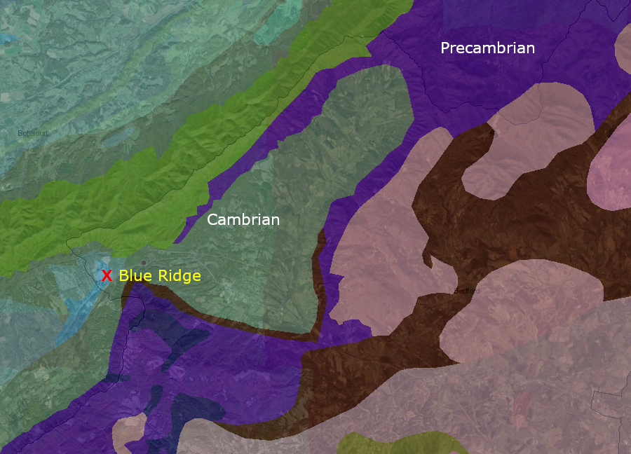 at Blue Ridge Quarry, dolomite is excavated from a window within the Blue Ridge physiographic province