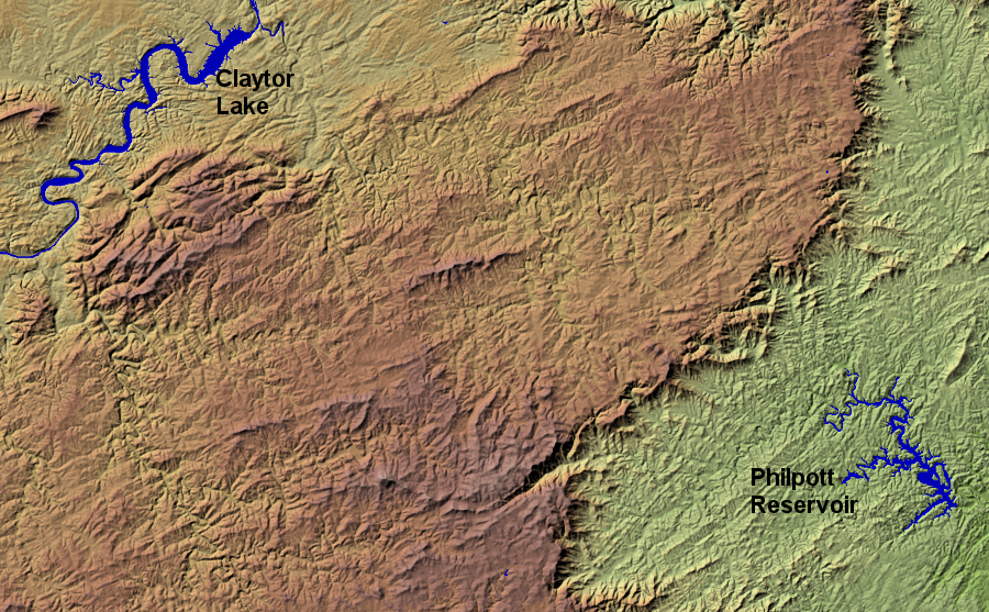 erosion has carved a steeper escarpment on the eastern edge of the Blue Ridge in southern Virginia