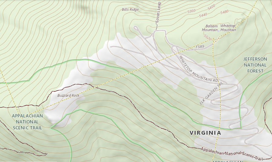 Whitetop Mountain and Buzzard Rock, like Mount Rogers, are in Smyth County