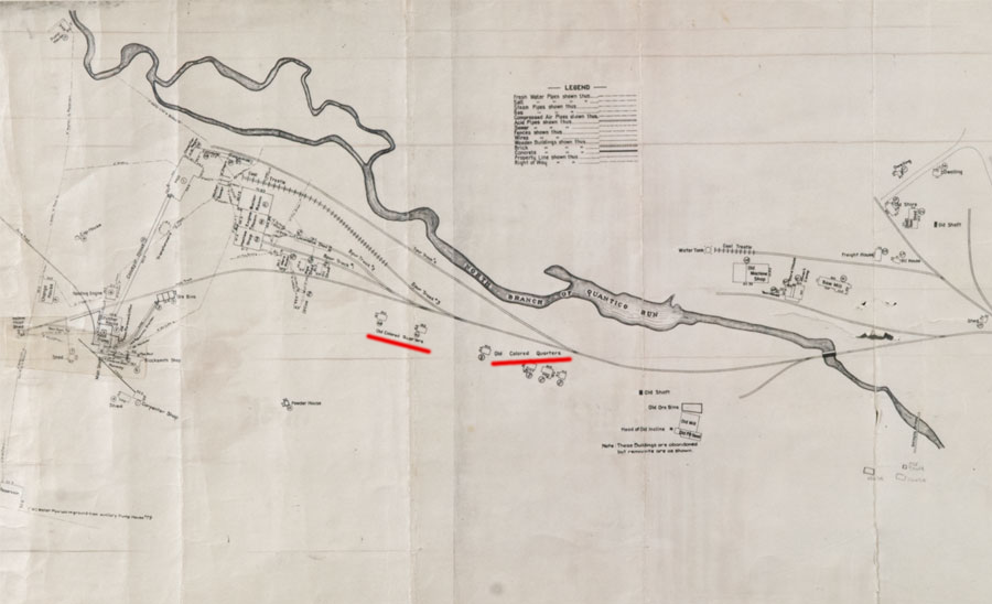 a 1916 map of the Cabin Branch Mine identified the locations of Old Colored Quarters, reflecting how miners were segregated