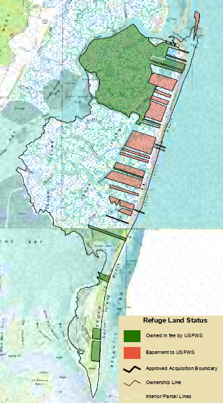 land ownership (fee and easement) of US Fish and Wildlife Service on Cedar Island