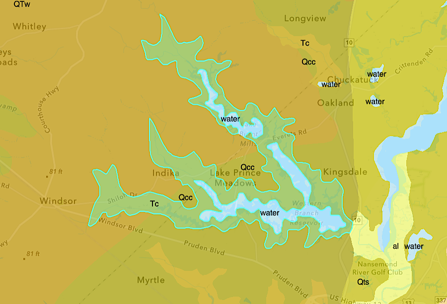 enough marl was mined out of from Chesapeake Formation sediments near Suffolk to create a series of lakes
