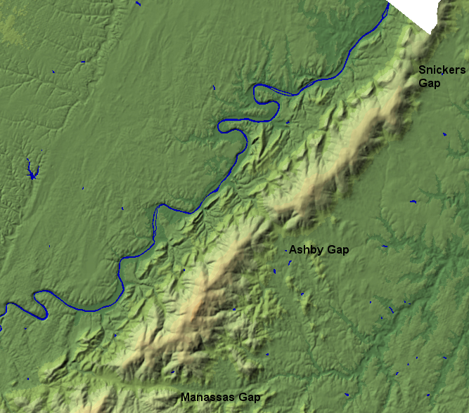 three gaps in the Blue Ridge determined the path of prehistoric trails, colonial roads, and modern highways (I-66 through Manassas Gap, Route 50 through Ashby Gap, and Route 7 through Snickers Gap)