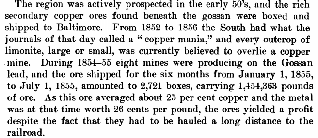 copper ore mined in Floyd, Carroll, and Grayson counties in the 1850's was shipped to Baltimore
