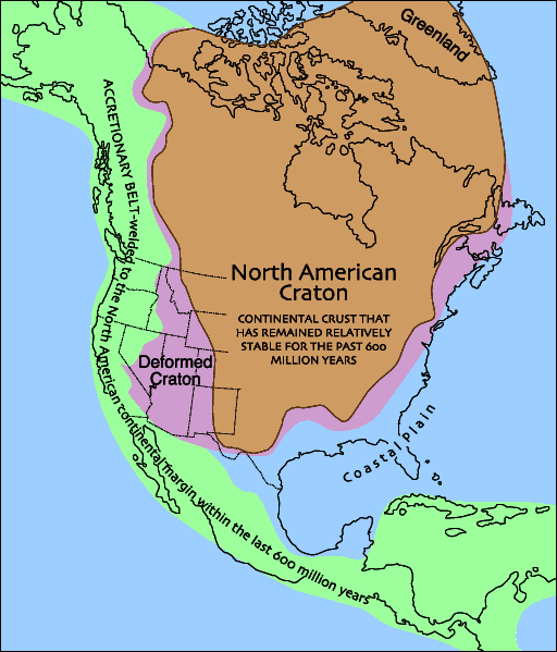 much of Virginia has been added to the core craton of North America over the last 600 million years, as limestone reefs grew on the continent's edge and through collisions with other tectonic plates