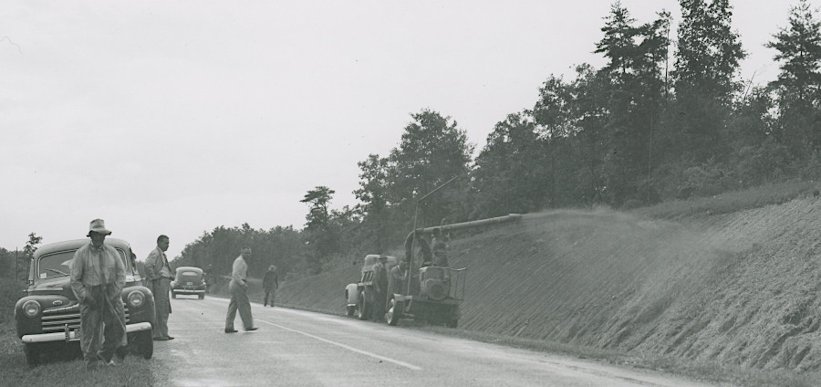 highway construction alters topography and invites erosion until vegetation grows on roadcuts
