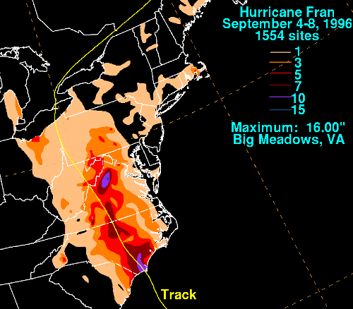 orographic effects from Hurricane Fran - 16