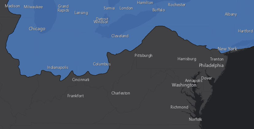 the ice sheet stopped in Pennsylvania 18,000 years ago at the peak of the Wisconsin glaciation