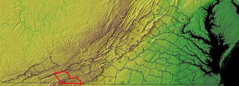 Grayson and Smyth counties, with highest elevations in Virginia