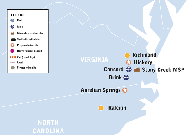 Ikula Resources extracted titanium and zircon from the Old Hickory deposit in southeastern Virginia between 1997-2016