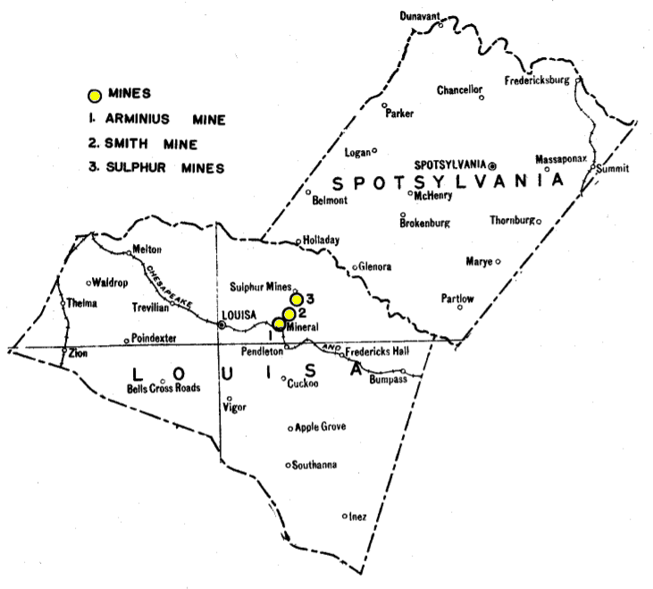 iron ore in Louisa County was mined along with pyrite in gossan deposits