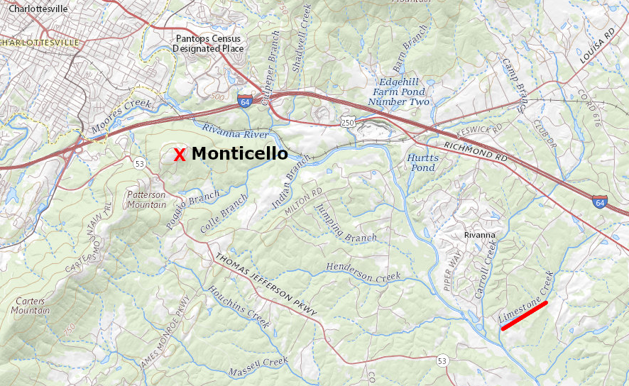 Jefferson bought a quarry on Limestone Creek, to obtaine lime from the Everona Member for building Monticello