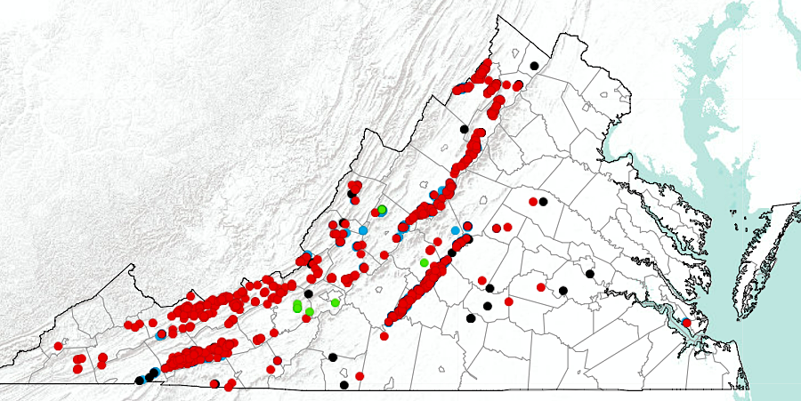 manganese prospects are concentrated in the western Piedmont and the Valley and Ridge physiographic provinces