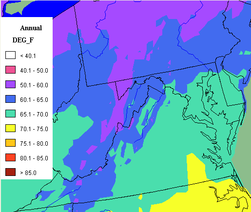 annual mean of the maximum temperature