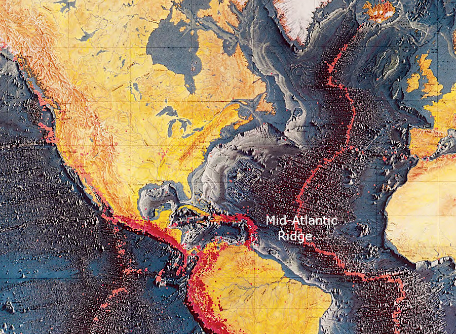 the Mid-Atlantic Ridge marks the eastern edge of the North American Plate