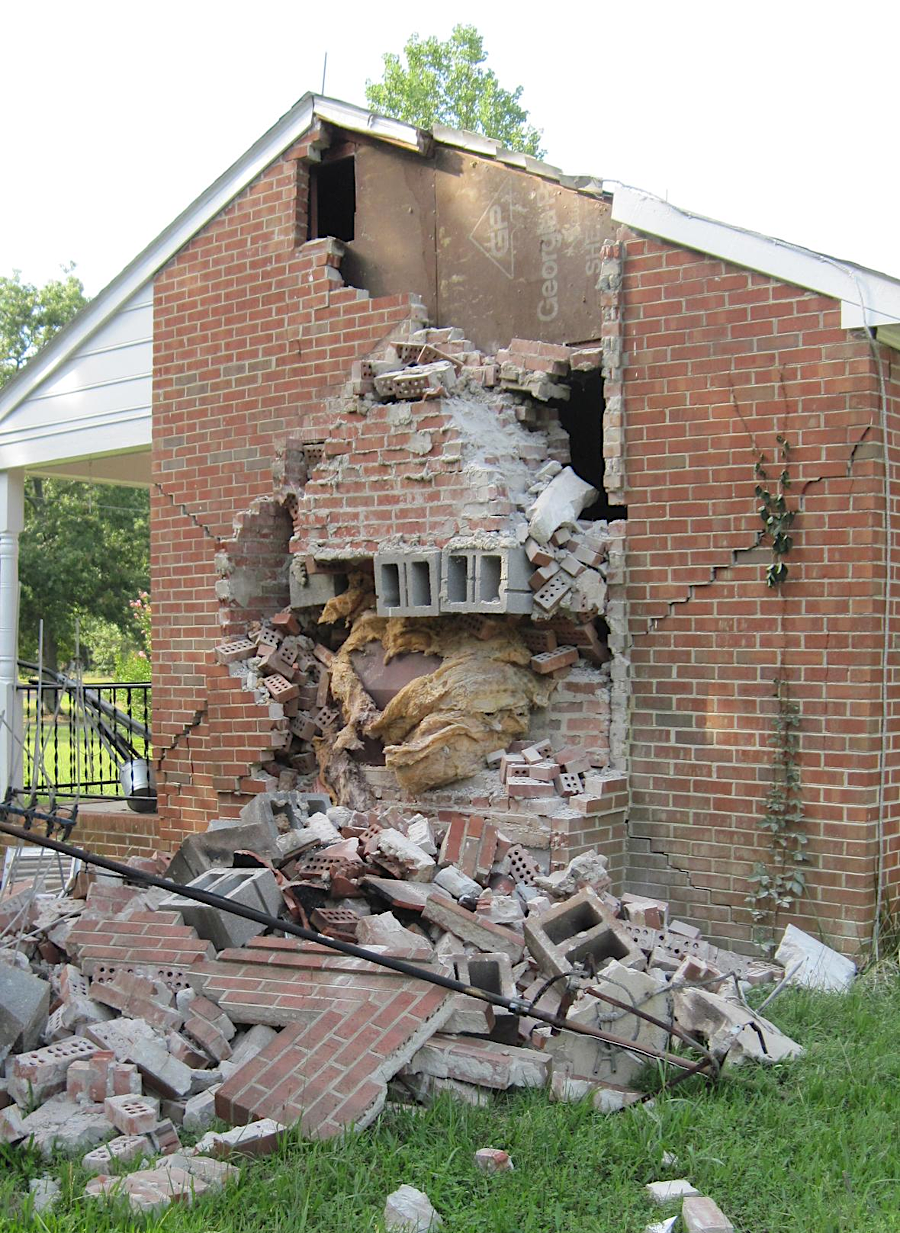 chimney damage at a house in Louisa County from the 2011 earthquake