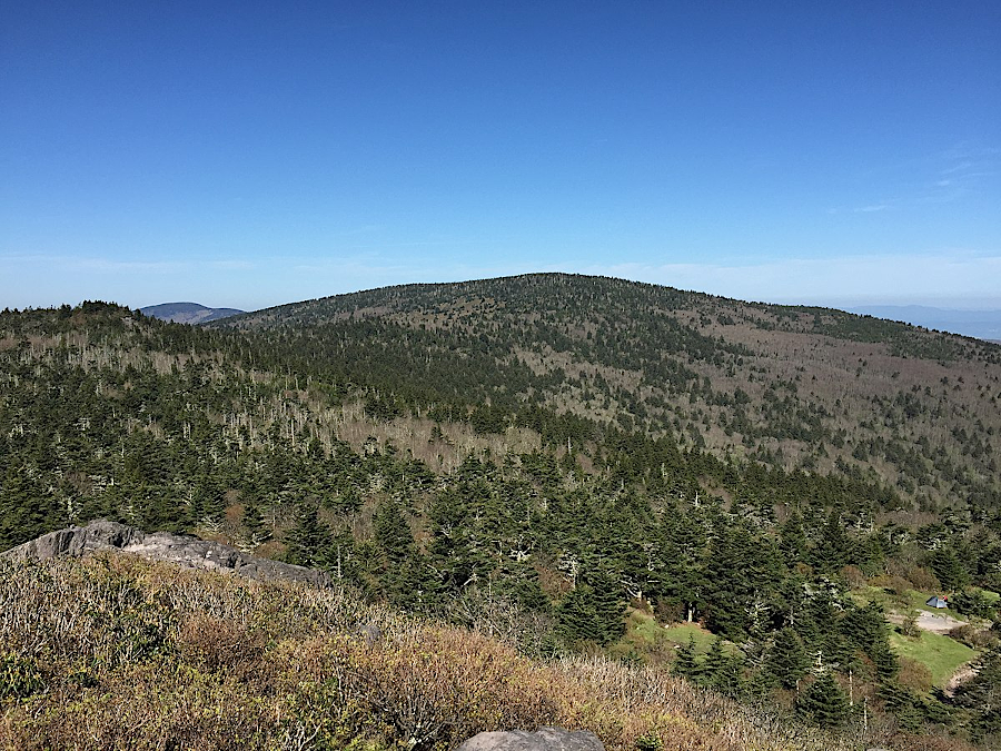 Mount Rogers, as seen from Pine Mountain, is not a high peak that stands out from its neighboring ridge summits