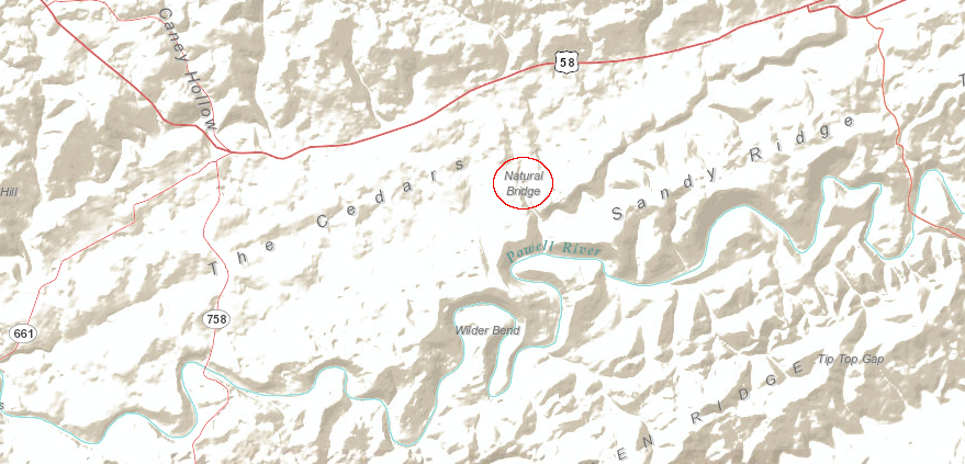 the natural bridge in Lee County is in karst topography