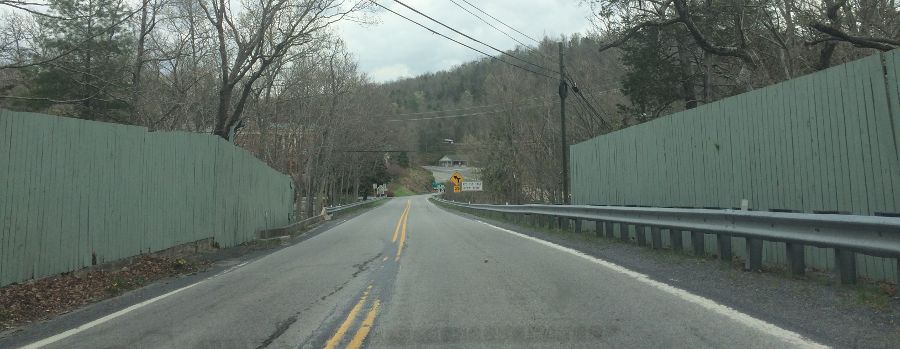 where Route 11 crosses Natural Bridge, fences block the view of Cedar Creek below