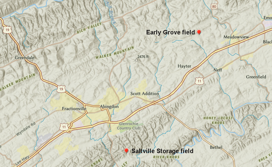 the two underground natural storage facilities in Virginia are near Abingdon