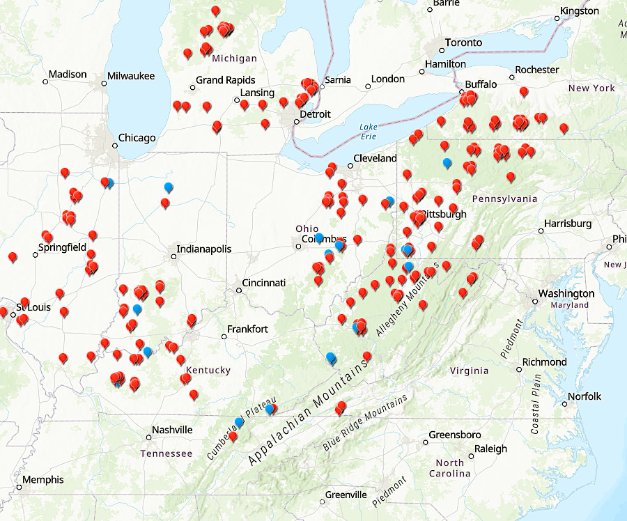 underground natural storage facilities are common in the Midwest, but rare east of the Appalachians