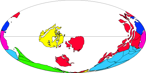 at the start of the Cambrian Period 590 million years ago, North America (in yellow) was on the equator and Virginia was on the southern - not eastern - edge of the continent